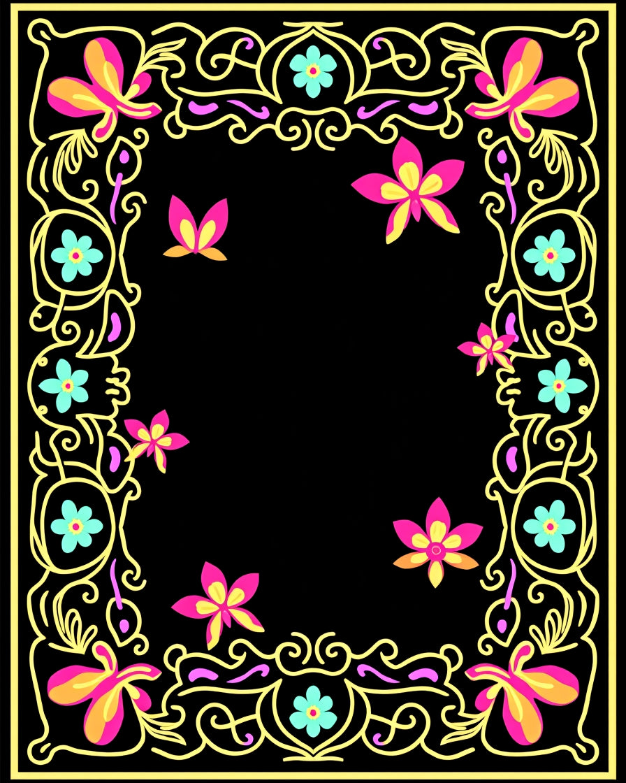 Vibrant Pink Yellow Floral Butterfly Border Rug