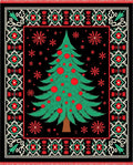 Festive Green Christmas Tree Black Medallion Rug