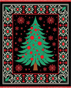Festive Green Christmas Tree Black Medallion Rug