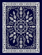 Deep Blue White Symmetrical Floral Medallion Rug
