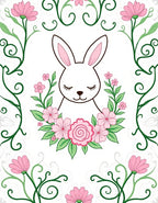 Whimsical Bunny Pink Floral Border Rug