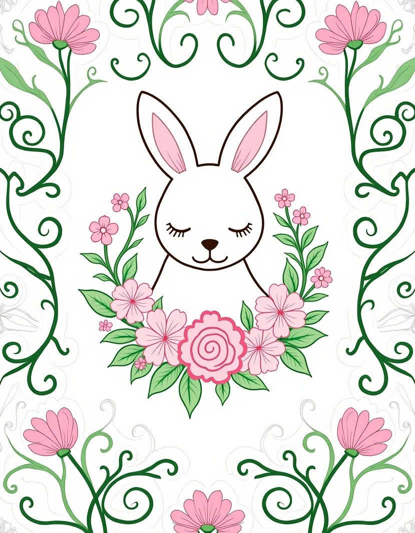 Whimsical Bunny Pink Floral Border Rug