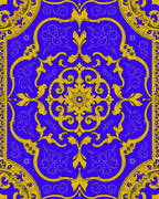 Royal Blue Golden Baroque Symmetry Rug