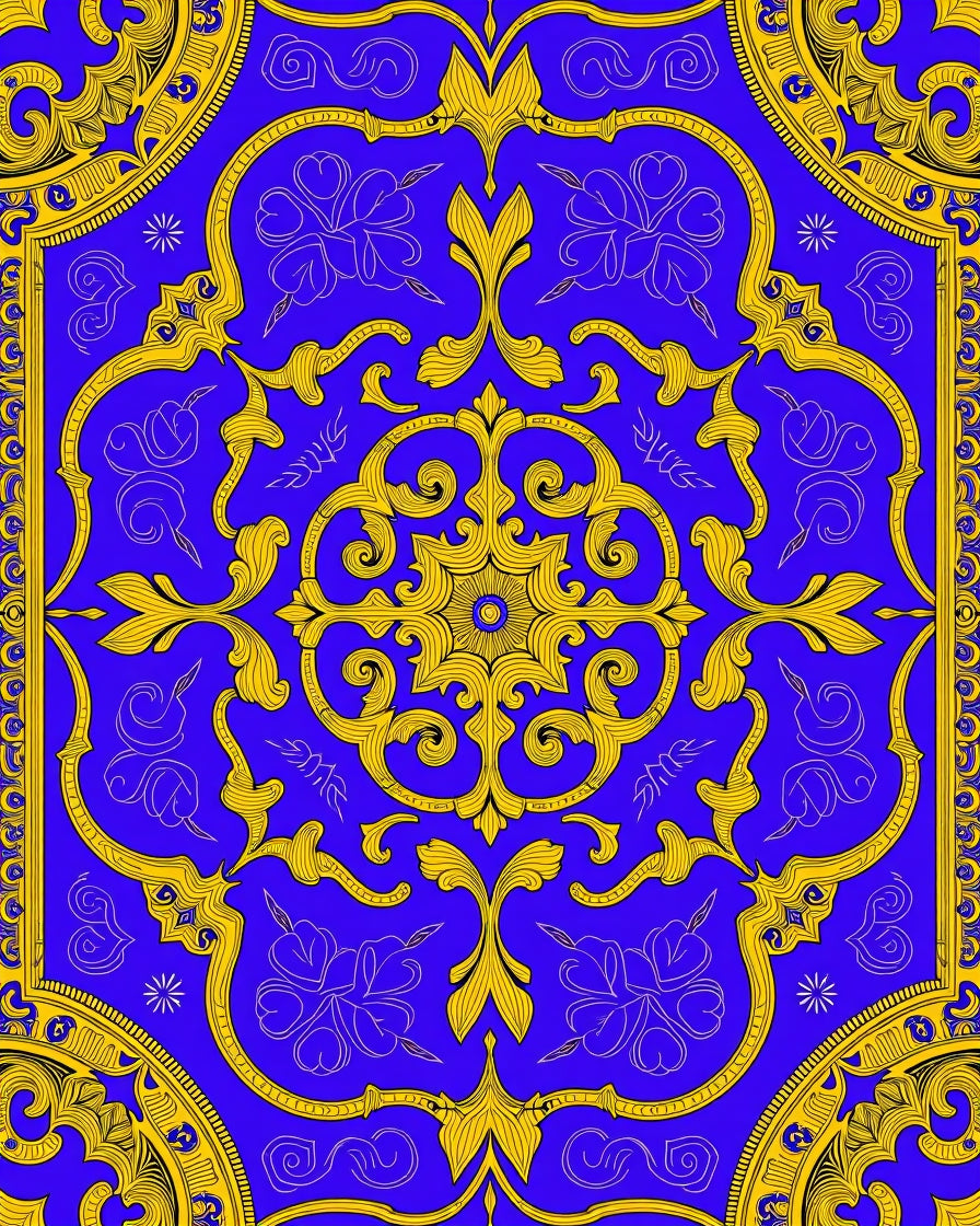 Royal Blue Golden Baroque Symmetry Rug