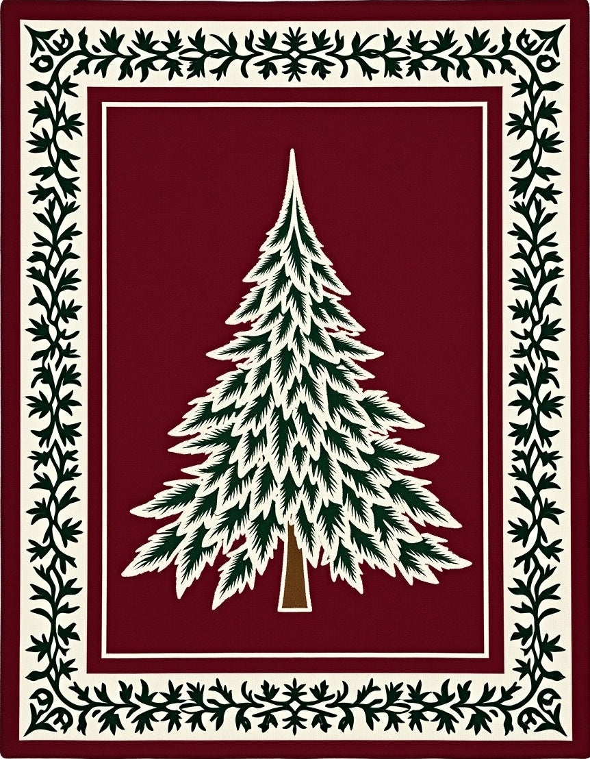 Crimson Pine Tree Border Rug