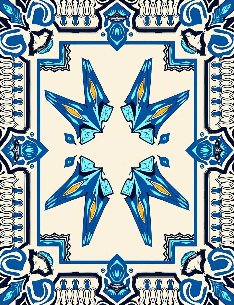 Modern Blue Yellow Floral Medallion Rug