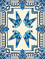 Modern Blue Yellow Floral Medallion Rug