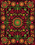 Vibrant tribal sunburst mandala Rug