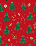 Festive Red Green Trees Gold Sprigs Rug