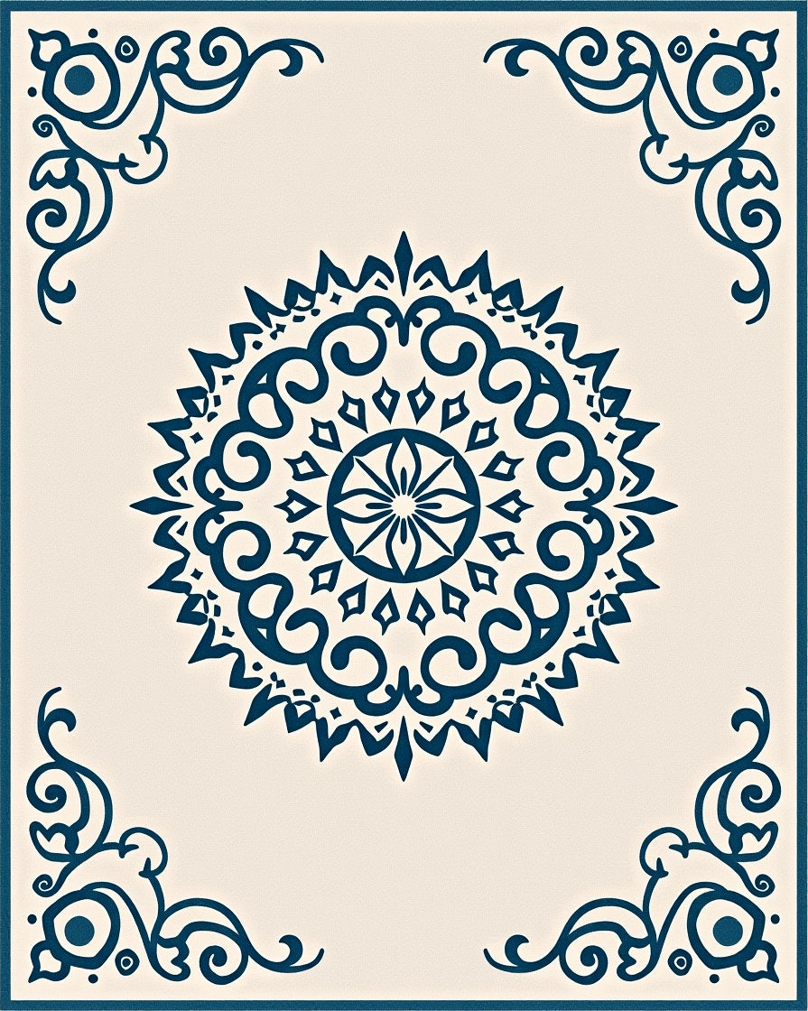 Dark Teal Vintage Medallion Corner Rug