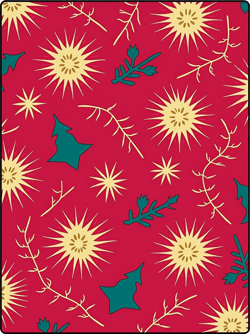 Red Yellow Floral Twig Branch Repeat Rug