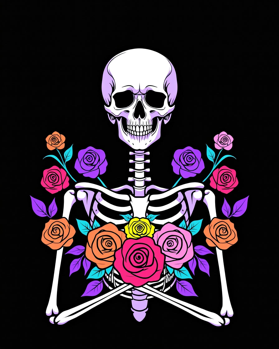 Vibrant Skeleton Multicolor Rose Arrangement Rug