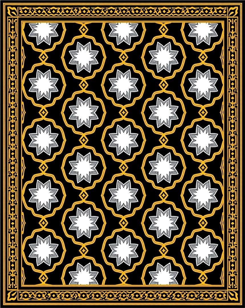 Black White Gold Starburst Medallion Rug