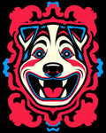 Vibrant Red Blue Dog Face Mask Rug