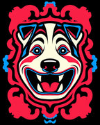 Vibrant Red Blue Dog Face Mask Rug