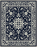 Navy Ivory Floral Scrollwork Rug