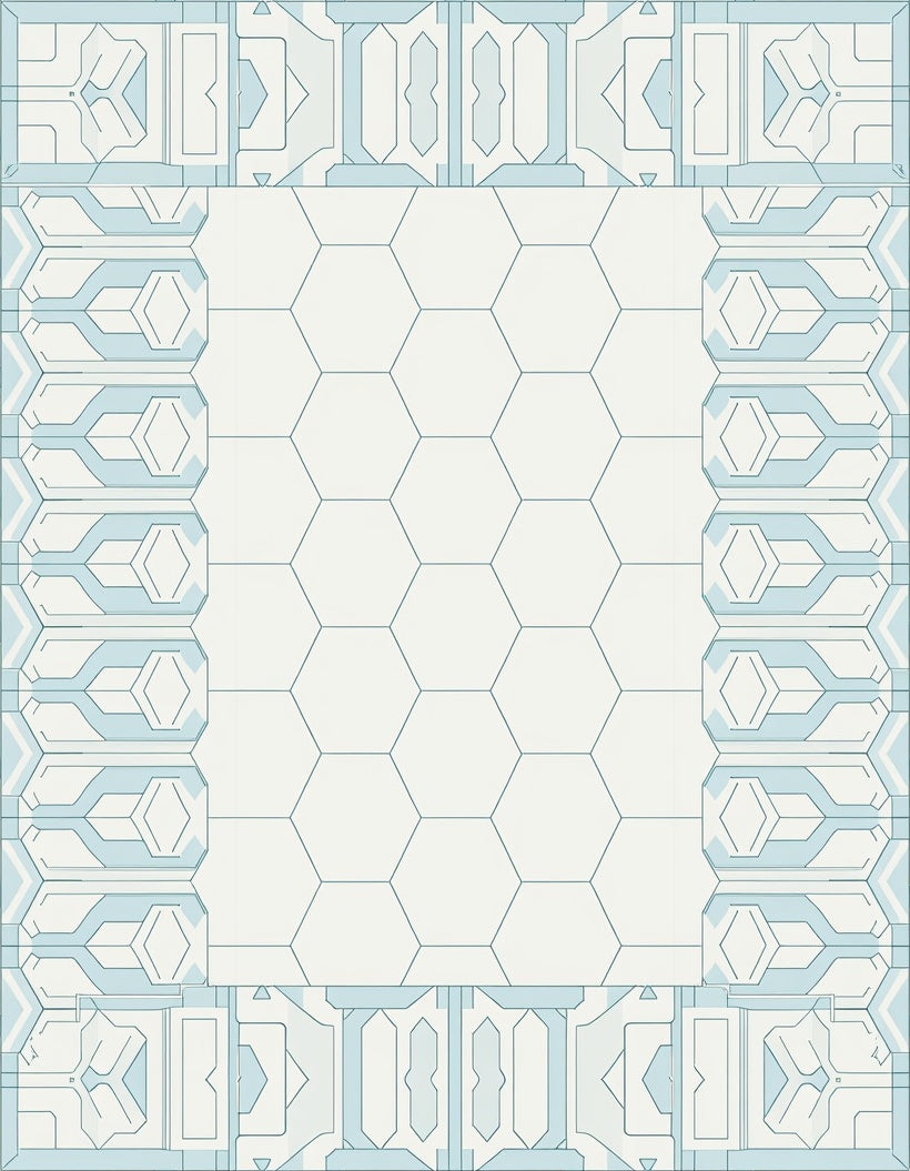 Light Blue Geometric Hexagon Panel Rug