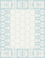 Light Blue Geometric Hexagon Panel Rug