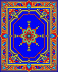 Vibrant Blue Red Golden Floral Medallion Rug