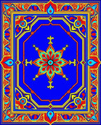 Vibrant Blue Red Golden Floral Medallion Rug