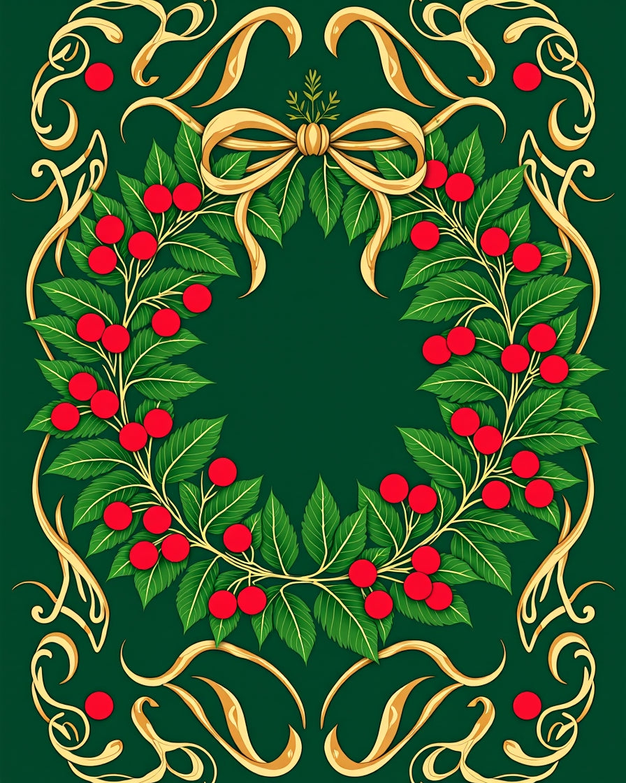 Elegant Emerald Berry Holly Wreath Rug
