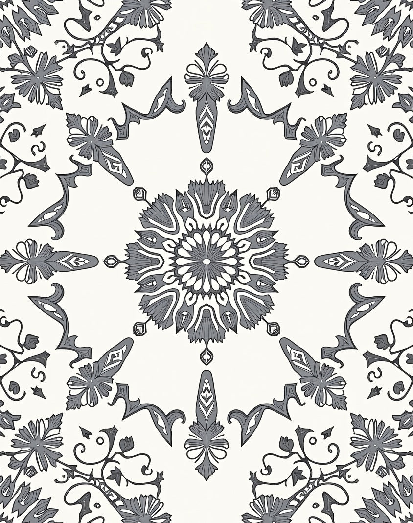 Antique Gray Medallion Floral Vines Rug