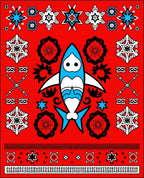Red Black Blue Shark Starburst Rug