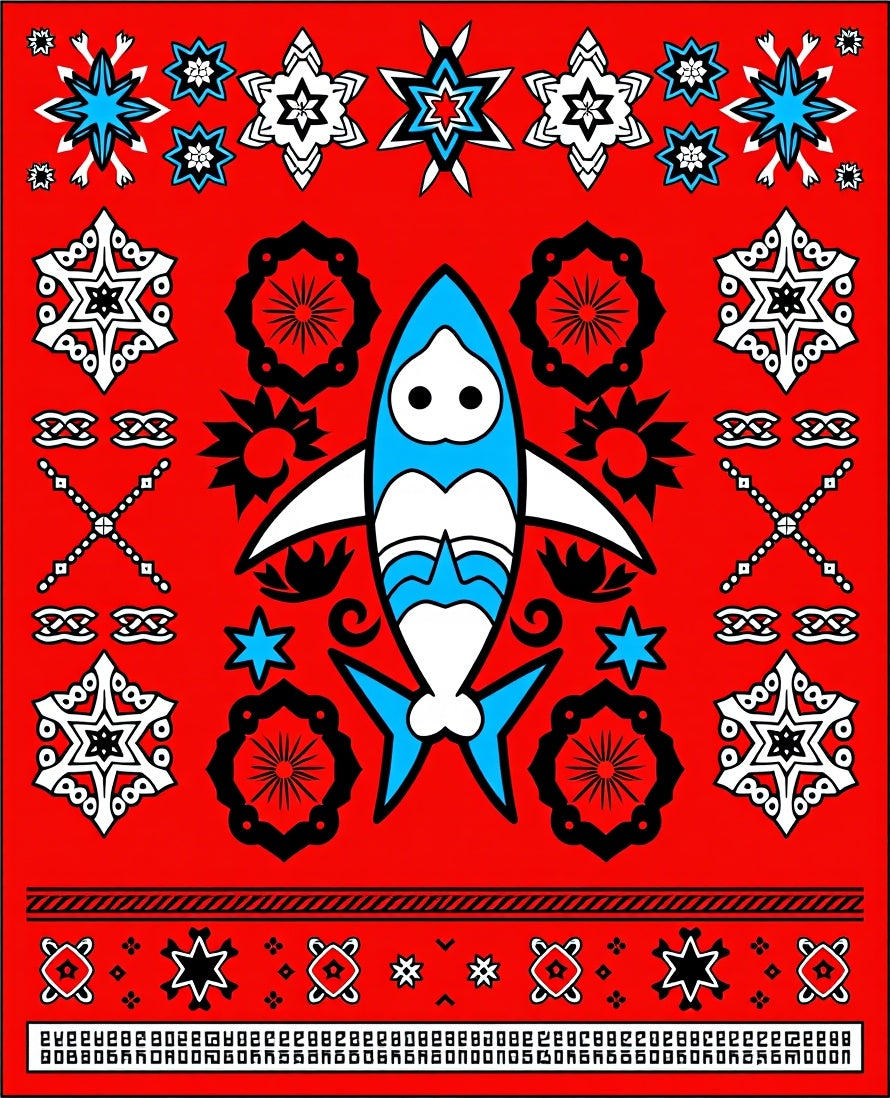 Red Black Blue Shark Starburst Rug