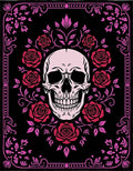 Pink Skull Red Roses Floral Border Rug