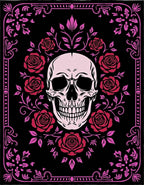 Pink Skull Red Roses Floral Border Rug