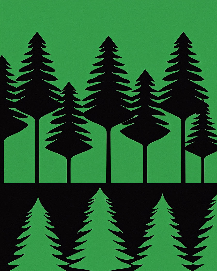 Black Pine Forest Silhouette Green Rug