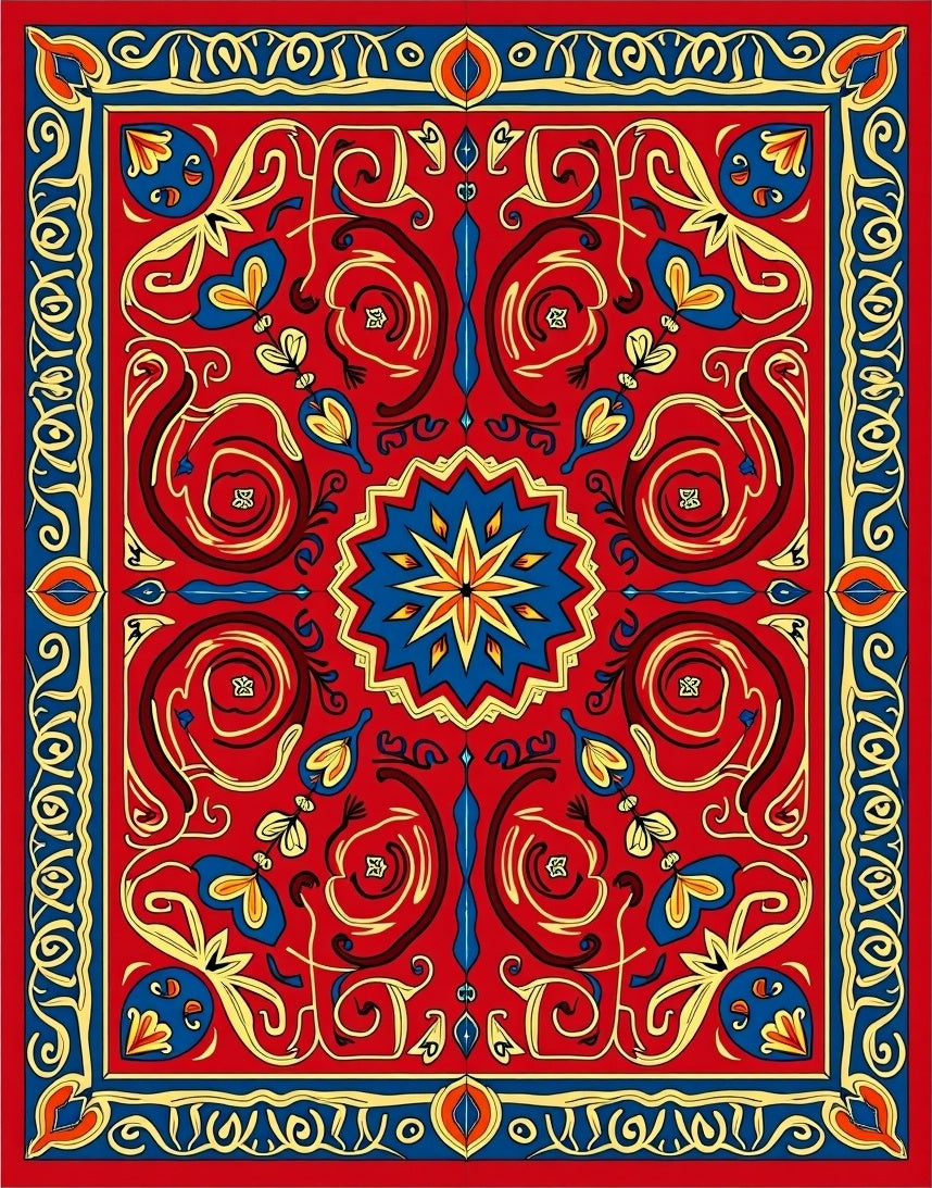 Scarlet Floral Medallion Border Rug