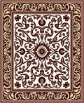 Maroon Cream Floral Medallion Border Rug