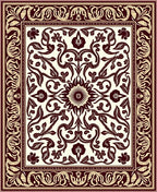 Maroon Cream Floral Medallion Border Rug