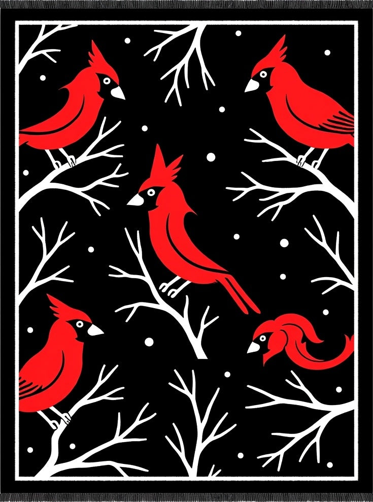 Bold Red Cardinals on Snowy Branches Rug