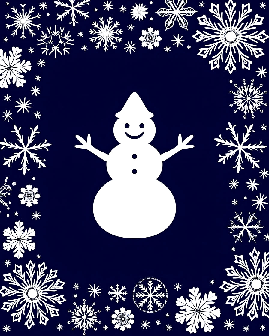 Winter White Snowman Snowflake Border Rug