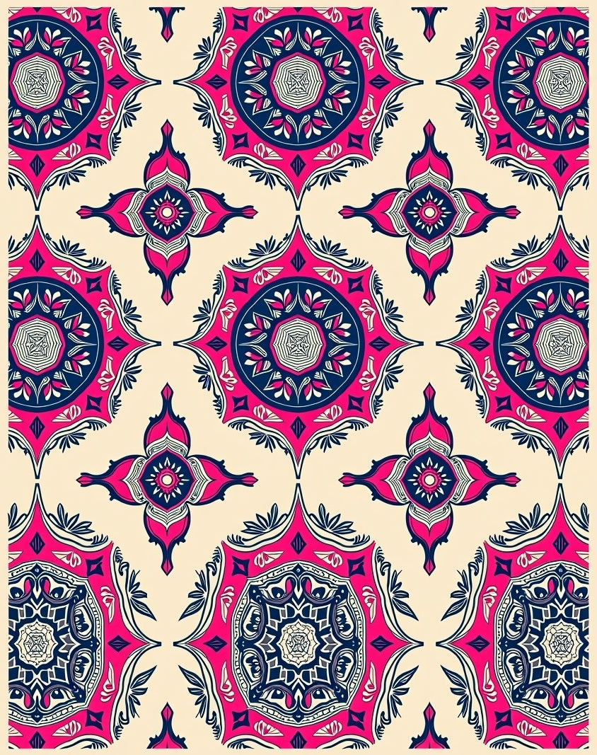 Crimson Navy Medallion Sunburst Rug