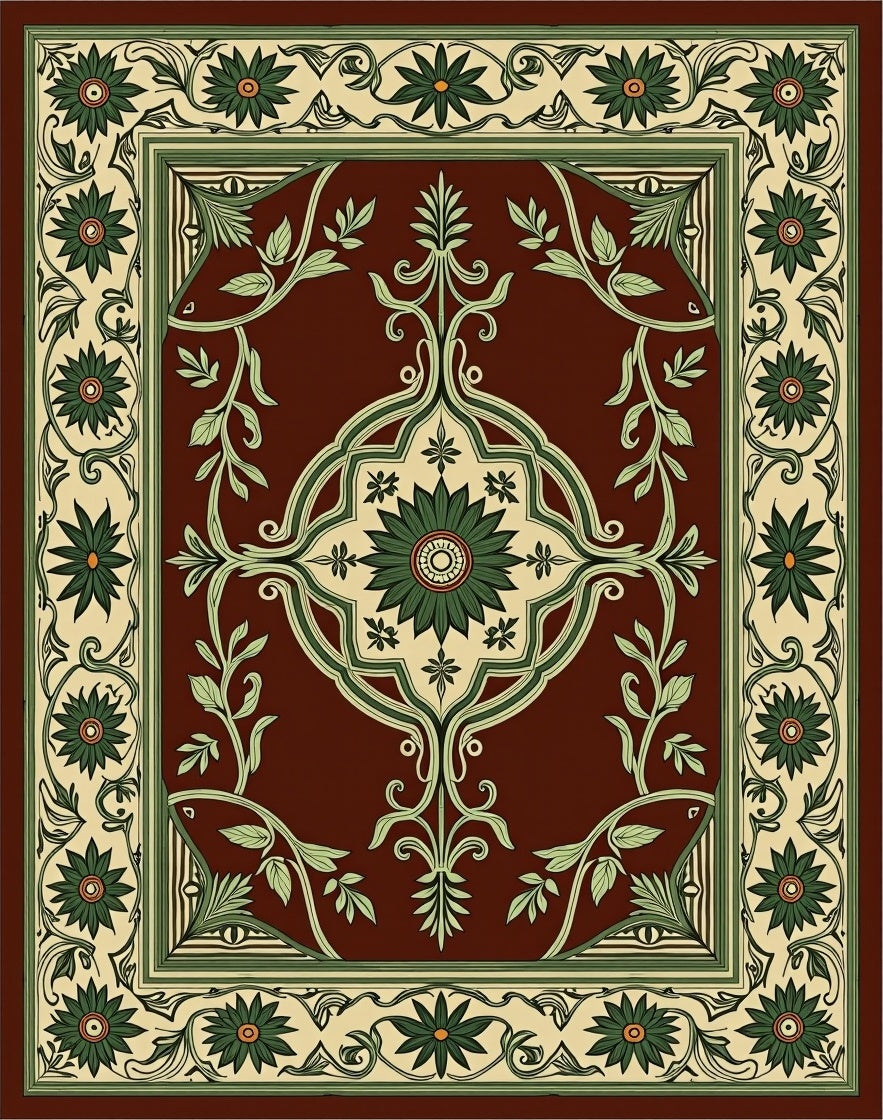 Earthy Red Floral Vine Medallion Rug