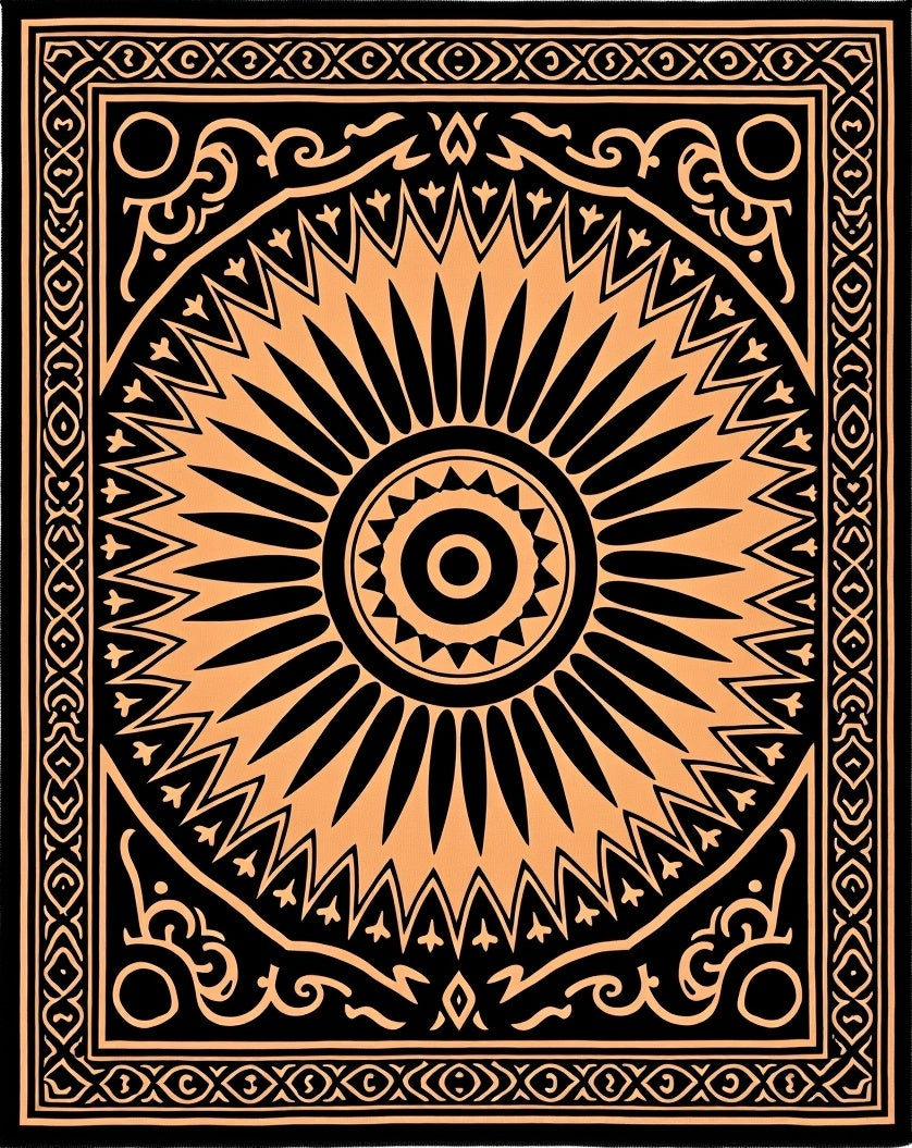 Orange Sunburst Mandala Medallion Rug