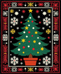Festive Green Christmas Tree Snowflakes Rug