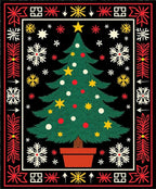 Festive Green Christmas Tree Snowflakes Rug