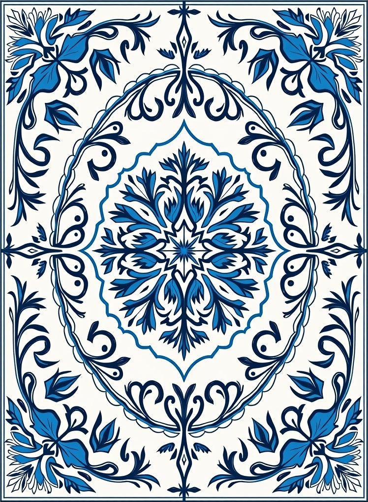 Classic Blue Floral Medallion Rug