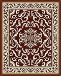Dark Red Cream Damask Scroll Medallion Rug