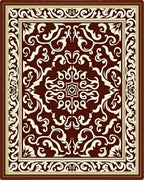 Dark Red Cream Damask Scroll Medallion Rug