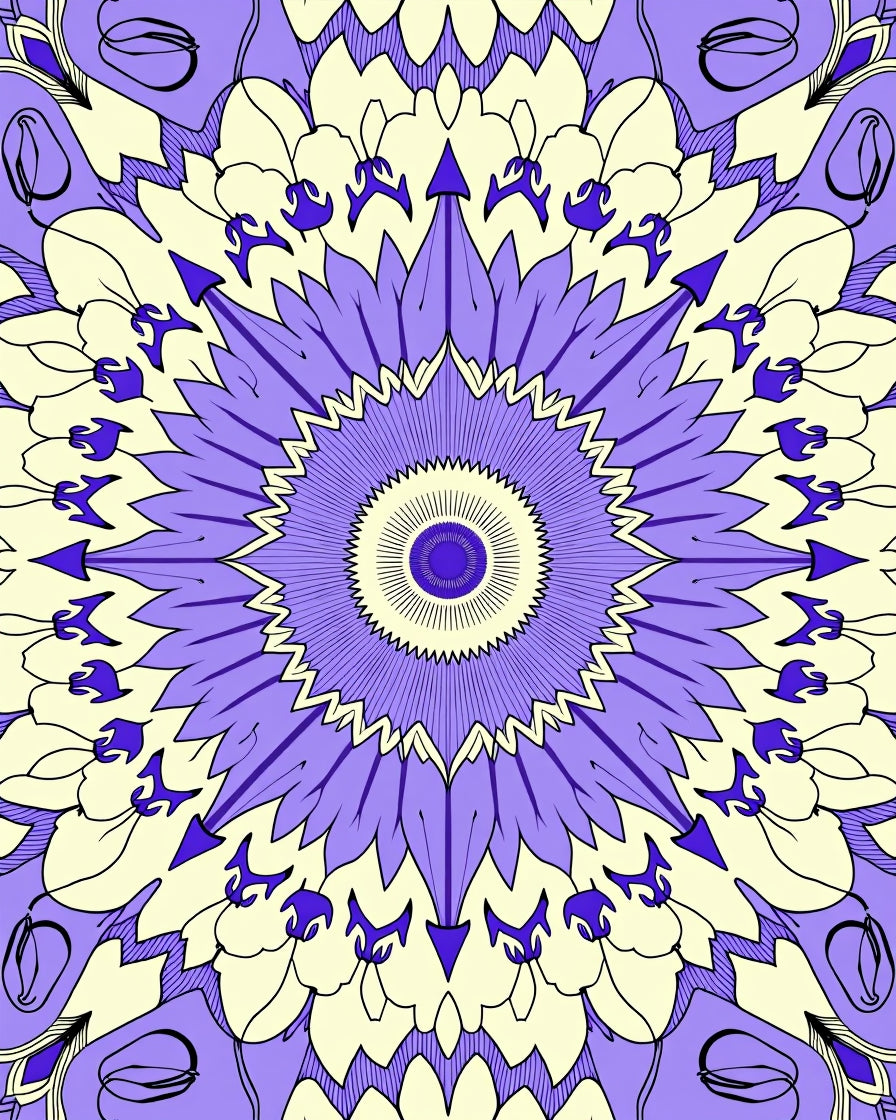 Purple Yellow Mandalas Radial Bloom Rug