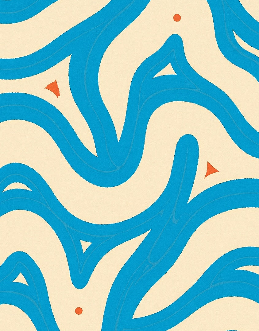 Azure Blue Wavy Forms With Orange Accents Rug