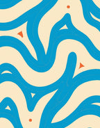 Azure Blue Wavy Forms With Orange Accents Rug