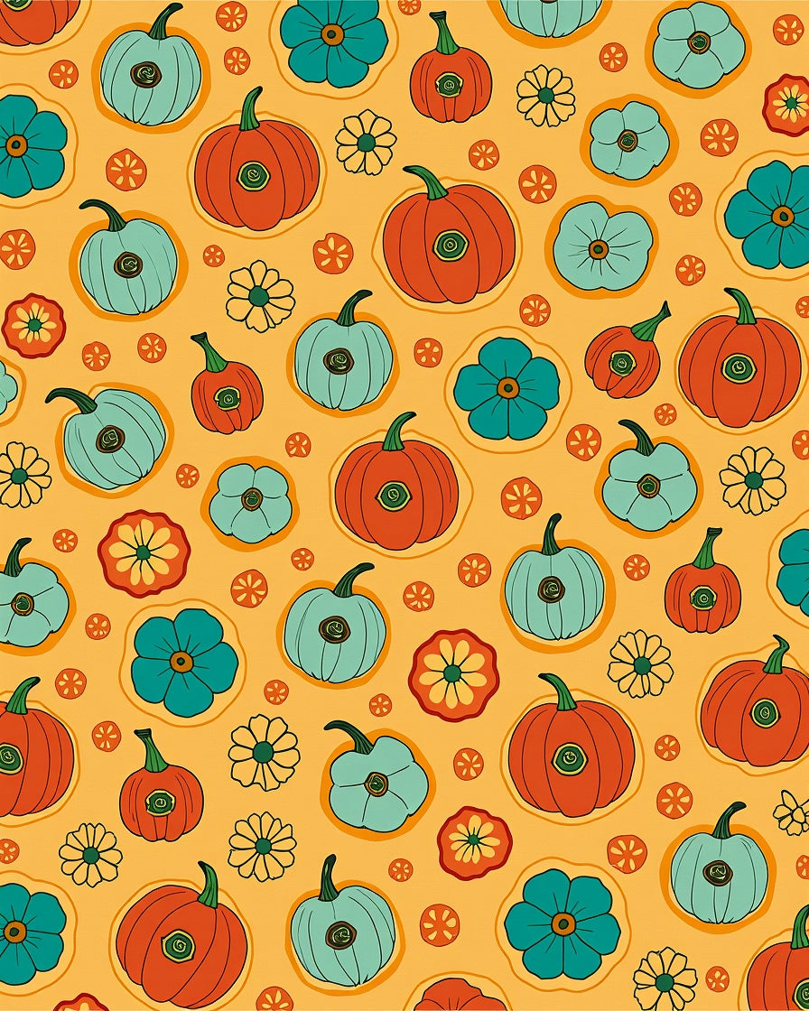 Autumn Pumpkins Turquoise Floral Scatter Rug