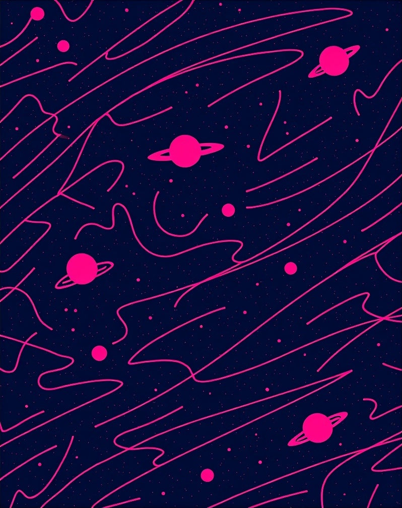 Vibrant Pink Cosmic Nebula Planets Rug
