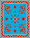 Bold Red Floral Medallion Blue Rug